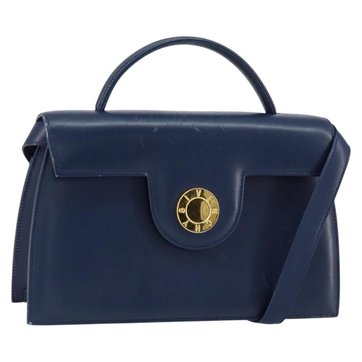 Givenchy Hand Bag Leather 2way Blue Gold Auth 153179